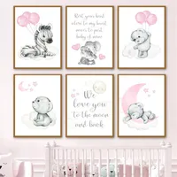Gemälde Baby Girl Room Dekoration Bilder Elefant Zebra Teddybär rosa Kindergarten süße Wandkunst Canvas Malerei Nordische Plakate A282t