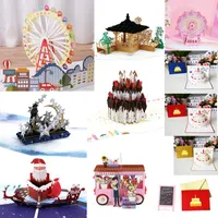 Grußkarten Styles Schwimmer 3D -Up Ferrris Wheel Cake Star Moon Ice Castle Card Valentine Weihnachtsumschlag Geburtstag Einladung Greeting -Karte