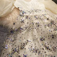 Neue Kleid -Pailletten Gaze Stickerei Fairy Fairy Kleid Lazy Wind Bubble Sleeve Kleid Mädchen