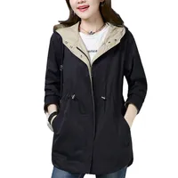 Spring Autumn Women Windbreaker Long 2019 New Hooded Jacket Plus Size Fashion Casual Elegant Short Coat Female Jacket Outwear T200828