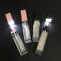 Recipiente de embalagem de maquiagem cosmética de marca privada Recipiente de embalagem inteira de 7ml Tubos de brilho labial vazio preto quadrado rosa Clear Lipgloss Bottle 245W