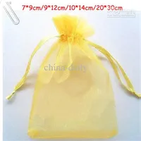 Ship 200pcs Gold 7 9cm 9 12cm 10 14cm Organza Jewelry Bag Wedding Party Candy Present Bags276V