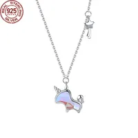 Nytt Unicorn Necklace Women S 925 Sterling Silver Lovely Fairy Style Collarbone Chain White Gold Magic Color Stone Pendant Set Girl