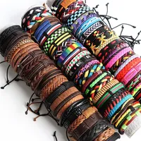 20pcslot bracelets à manchette en cuir vintage rétro à la main bijoux de bracelet coloré pour femmes styles mixtes de fête ajusté cadeaux 220726
