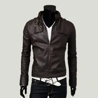 Jackets masculinos Great Autumn Coat Formal Men Button Decoration Stand Stand Collar Faux Leather Coatmen's