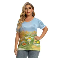 Women039s Plus Size TShirt Summer 3D Printed Plant Flowers T Shirt Oversized Women Short Sleeve Cotton Casual VNeck Tops Fema1801252