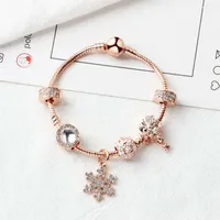 New Rose gold loose beads snowflake pendant bangle charm bead bracelet for girl DIY Jewelry as Christmas gift245u