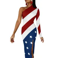 Robes décontractées drapeau américain robe de bodycon printemps patriotique étoile du design club côté partout femme longue femme one épaule imprimer la fête vestimentaire