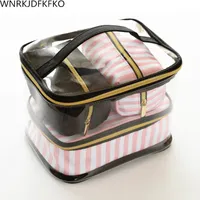 투명한 PVC Cosmetic Bag Travel 화장실 가방 4 피스 휴대용 다기능 세트 핑크 메이크업 주최자 가방 Cosmetician 220526