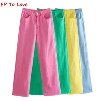 FP to Love Femme Vintage Large jambe Pantalons Jeans Rose Vert Blue Jaune Jaune Jaune Spring Spring Spring Street Arrivées Pantalons 220331