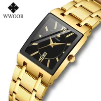 Mens Rectangular Watches 2021 Luxury Gold Black Watches Bracelet For Men Waterproof Date Quartz Wrist Watch Male With Box245j