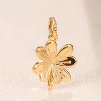 Shine Gold Metal Plated Lucky Four-Leaf Clover Pendant Charm Bead For European Pandora Jewelry Charm Bracelets298o