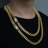 Collar de cadena cubana de Hip Hop 5A CZ Cierre pavimentado para hombres Joyería con oro Larga Larga Cadenas Miami Collares Para Hombre Joyería