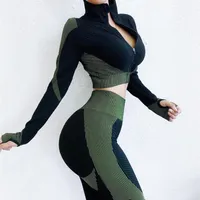 Seamless Womens 2 Piece sets Sport Clothes Yoga Set Pants Gym Fitness Workout Long Sleeve Tops High Waist Leggings Sports Wear219G