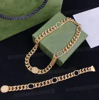 Men Women Choker Necklace Stainless Steel Bracelets 18K Gold Plated Designer Punk Letter Curb Cuban Gold Chain Hip Hop Pendant Jewelry