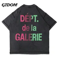 GTDOM 남성 패션 카드 Hyun Chae 점진적 변경 인쇄 반소매 티셔츠 여름 씻어 낡은 티셔츠 220409
