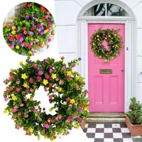 Decorative Flowers & Wreaths Colorful Cottage Wreath Round Artificial Green Garland Used For Decoration Of Door Wall And Window Wedding Part