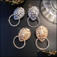 Dangle żyrandol kolczyki biżuteria urok złota siła przesadzona nowa design lwa głowa geometryczna retro styl osobowość stadnina dla kobiet Dro