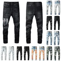 Мужские дизайнеры джинсы расстроенные рваные стройные джинсовые ткани для мужчин печатной женской армейской моды скинни.