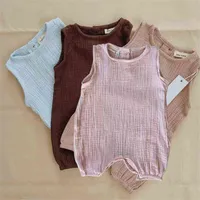 2022 Summer Baby Rompers Cotton Linen Infant Girls Jumpsuits Toddler Boys Bodysuit Sleeveless Kids Clothing G220510
