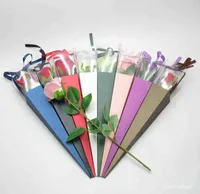 Valentine&#039;s Day Rose Flower Transparent Box Single Bouquet Gift Box Flower Packaging PVC Triangle Box Glitter Paper Bag J220714
