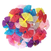 50 Pcs In pairs New Mix Color Make of Lace Dog Hair Bows Rubber bands Pet Grooming Accessories Products Cute Gift