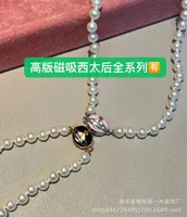 Western empress dowager Necklace Saturn pearl necklace female enamel Lisa same Vivian French enamel court magnetic suction