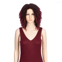 Synthetic Wigs Afro Kinky Curly For Black Women 14 Inch Short Dreadlock Ombre Red Brown Cosplay Wig With Bangs Classic Plus Kend22