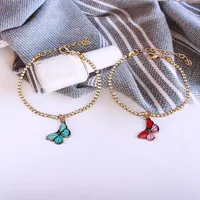 Charm Bracelets Luxury Butterfly Bracelet For Women Crystal Gold Color Chain Link Feet Anklet Fashion Jewelry E40Charm