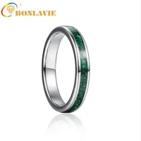 Wedding Rings 4mm Tungsten Carbide Ring Steel Color Inlaid Green Malachite Women Jewelry EngagementWedding