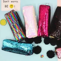 NEW!!! DHL Sequin Pencil Case Sequin Cosmetic Bag Mermaid Spiral Reversible Sequin Student Pencil Case Double Color Zipper Make Up Pouch for Girls for Party Favor F0421
