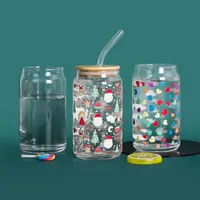 US Stock 16oz Sublimation Clear Glass Tumbler 12oz Frosted Cola Can Bamboo Lid Cocktail Cuct Cup Cup