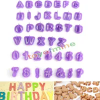 Cake Tools Whole- 40pcs purple Alphabet Number Letter Fondant Decorating Set Icing Cutter Mold or cookie Factory expert 194R