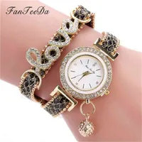 Fanteeda Top Brand Women Bracelet Ladi Love Кожаный ремень Rhintone Risk Wrist Luxury Fashion Quartz Watch