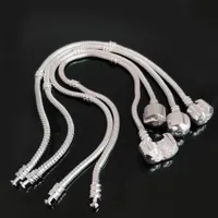 S925 Sterling Silver Plated Charm Bracelet Basic Clasp Snake Chain Bracelet Fit Pandora Beads DIY Jewelry Making European Bracelets Bangle Accessories Wholesale