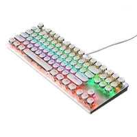 Mekanik Klavye Oyun 87key Punk KeyCap RGB Led Gökkuşağı Aydınlatmalı Dizüstü Masaüstü PC Klavye Için Kablolu