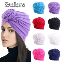 Beanie Skull Caps Twisted Braided India Women's Bandanas 2022 Solid Color Hijab Cap Muslim Fashion Turbans For Women Headwear Pros22