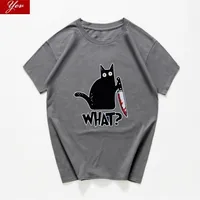 Kot Co śmieszna koszulka Mężczyźni Vintage Grafika z nożem Unisex Tshirt Nowość Streetwear Oevrsized T Shirt Cloth 220326
