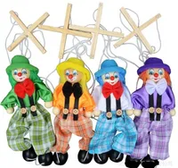 7 stil 25 cm rolig vintage färgglad dragsträng docka clown trä marionette hand craft leksaker gemensam aktivitet doll barn barn gåvor c0606t03