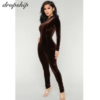 Dropship Jumpsuit Bodysuit Rompers para mujeres de manga larga 2019 Bodycon Romper Streetwear coreano Velvet Skinny Patchwork ZIP T200701