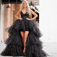 Casual Dresses Black High Low Wave Point Tulle Spaghetti Strap Lace Up Ball Gown Special Endan Poofy Robes Party Wearcasual