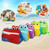 Kids Sand Shell Bags Cartoon Crocodile Animal Beach Toys Collecting Storage Bag Large Capacity Travel Outdoor Mesh Net Tote Zipper Portable Organizer Pouch BC7993