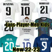 120º Benzema Benzema MBAPPE Jerseys 21 22 23 Fãs Camisa de futebol de jogador Vini Jr Modric Rodrygo Camiseta Homem Kit Kit 2022 2023 Camavinga Casemiro Real Madrids
