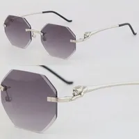 Son moda metal büyük kare stiller leopar çölgesiz güneş gözlükleri kadın elmas kesim lens 18k altın çerçeve erkekler güneş gözlükleri lüks uv400 sürüş erkek ve kadın boyutu 55