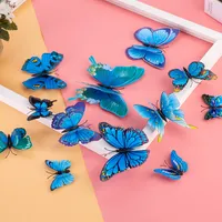 新しいスタイル12pcs/lotダブルレイヤー3dバタフライウォールステッカー壁に飾る蝶の装飾蝶の装飾マグネット冷蔵庫ステッカー