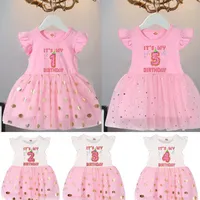 Girl&#039;s Dresses Birthday Baby Little Girls Pink Dress Kids Princess Tutu Infant 1st 2 Years Outfits Toddler Short Sleeve Gold Dots StarGirl&#039;s