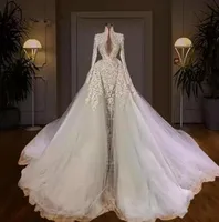 2022 Dubai Luxury Mermaid Wedding Dresses Beading Pearls Long Sleeve Bridal Gowns Elegant Wedding Dress robes de mariee B062302