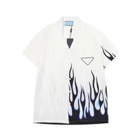 22SS Designer Shirt Mens Flame Print Bowling Shirt Hawaii Floral Casual Shirts Men Slim Fit Short Sleeve Dress Hawaiian T-shirt