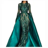 Arabic Style Emerald Green Mermaid Evening Dresses Sexy Sheer Lace Hand Sequins Elegant Said Mhamad Long Prom Gowns Party Wear343F