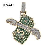 New Jinao Money Cubic Zircon Chain Iced Out Flying Cash Hip Hop Jewelry Pendant Colliers pour homme Femmes Gifts 201013290D